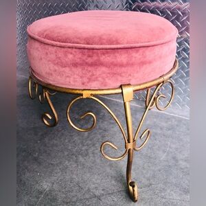 Burgundy Velvet Cushion on Gold Metal Stool Luxury Room Decoration RetroLookRoom